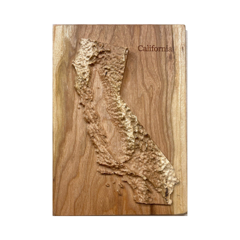 California State Topographic 3D Relief Wood-Carved Map | California Travel Gift