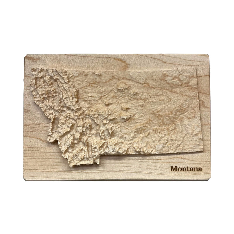 Montana 3D Topographic Wood Carved Relief Map | Montana Gift